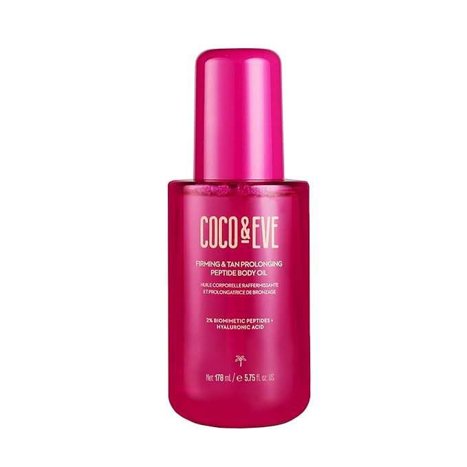 Coco &amp Eve Firming &amp Tan Prolonging Peptide Body Oil. Up to 28 Days Natural Tan Extender. After Sun Care with Tropical Oils Vitamins C &amp E for Nourished Glowy &amp Visibly Firmer Skin.
