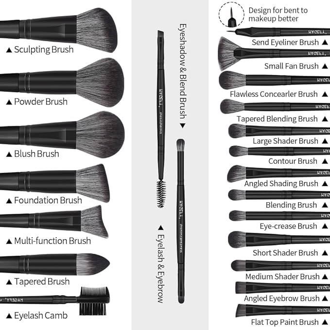 MAGEFY Makeup Brush Set 22 Pcs Premium Synthetic Makeup Brushes Foundation Eyeshadow Brush Powder Blush Concealers Brush Set Travel Makeup Brushes with Case(Black)