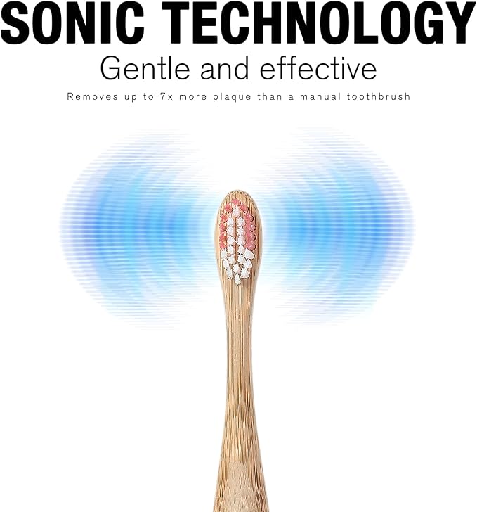 Electric Bamboo Toothbrush Sonic Toothbrush - 4 Replaceable Bamboo Brush Heads Eco-Friendly IPX7 Waterproof Electric Toothbrush One-Button Switch Five-Mode Brushing