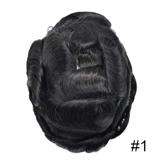 LYRICAL HAIR Toupee for Men Hair System Replacement Monofilament Mens Toupee Hairpiece Durable Poly Coated NPU Around Wig for Men Human Hair Piece Unit 120% Density 9X11 #1 Jet Black