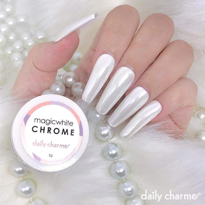 Daily Charme Magic White Nail Chrome Powder (White) 1g Pearlescent Nail Chrome Powder Glazed Donut Nail Art Decoration Home DIY/Nail Salon Manicure