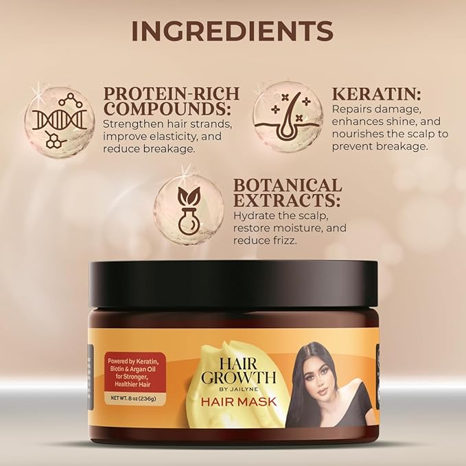 Hair Growth Repair Mask by Jailyne Ojeda ? Protein-Enriched Deep Conditioning Treatment ? Strengthens Restores &amp Nourishes Damaged Hair ? Sulfate-Free &amp Paraben-Free ? Made in USA