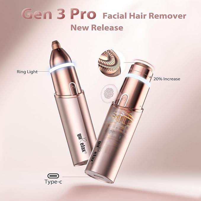 Facial Hair Remover for Women(Gen 3 Pro) Eyebrow Facial Trimmer Luxury 2 in1 Hair Removal Device for Face Lip Nose with Replacement Heads