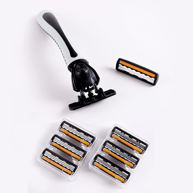 3-Blade RazorPlastic Anti-slip Men Manual Refill Cartridges razors Reusable Face Cleansing Care Tool Shave Supplies for Men and Women -1 handle and 36 Cartridges refill - Black