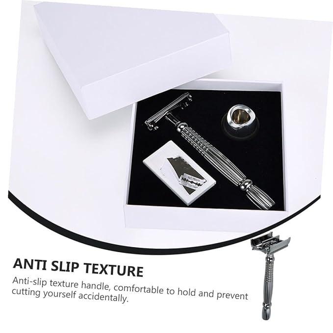 Extended Handle Manual Shaver with Stand Double Edge Beard Shaving Razor for Men Comfortable Grip Hand Razor for Precise Skin-safe Facial and Body Hair Removal