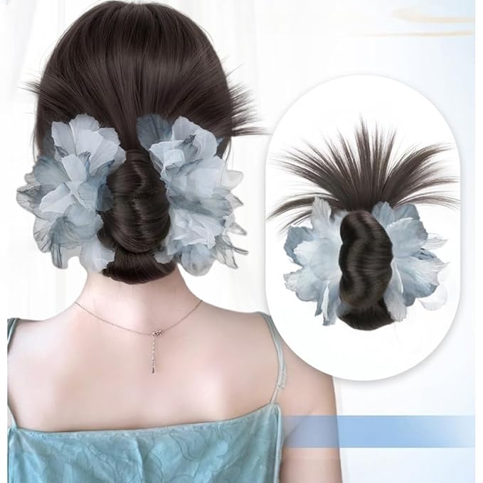 Low Bun Wig Clip on Chicken Feather Bun Hairpiece Natural Low Chignon Ponytail Hair Extensions for Women (Brown)