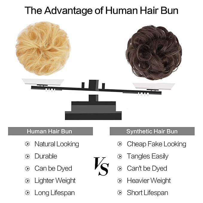 FESHFEN Human Messy Buns - 100% Human Hair Bun Real Scrunchies Hair Pieces Ponytail Extensions Wavy Tousled Updo Chignon Hairpieces for WomenMixed Blonde