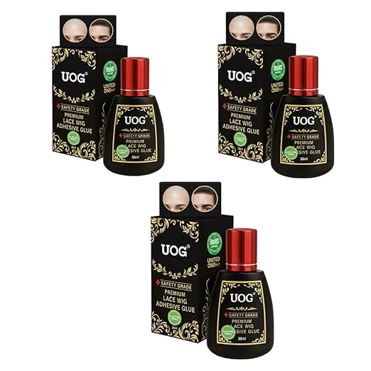 UOG (United One) Toupee Adhesive Glue?Strong Hold Invisible Bond Waterproof &amp Humidity-Resistant | Non-ToxicOil-Resistant Glue for Lace Wigs Poly &amp PU Base Systems. (3 Packs 3.9 oz)