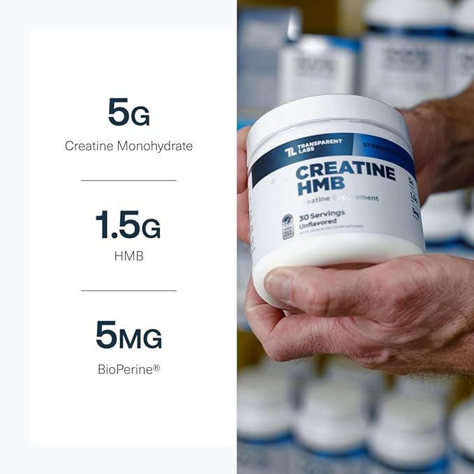 Transparent Labs Creatine HMB - Creatine Monohydrate Powder with HMB for Muscle Growth Increased Strength Enhanced Energy Output and Improved Athletic Performance - 30 Servings Unflavored