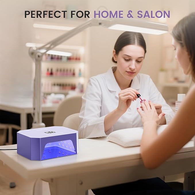 Lavinda 54W UV LED Nail Lamp ? Plug-in Gel Nail Light with LCD Display 4 Timers Auto Sensor Dual Wavelength Nail Dryer for Home &amp Salon Purple