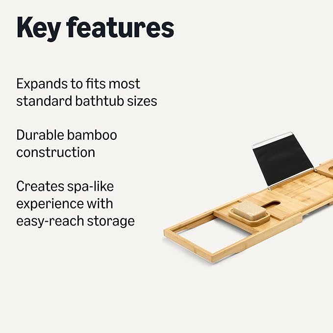 Amazon Basics Expandable Bamboo Bathtub Tray 43 x 1.3 x 1.3