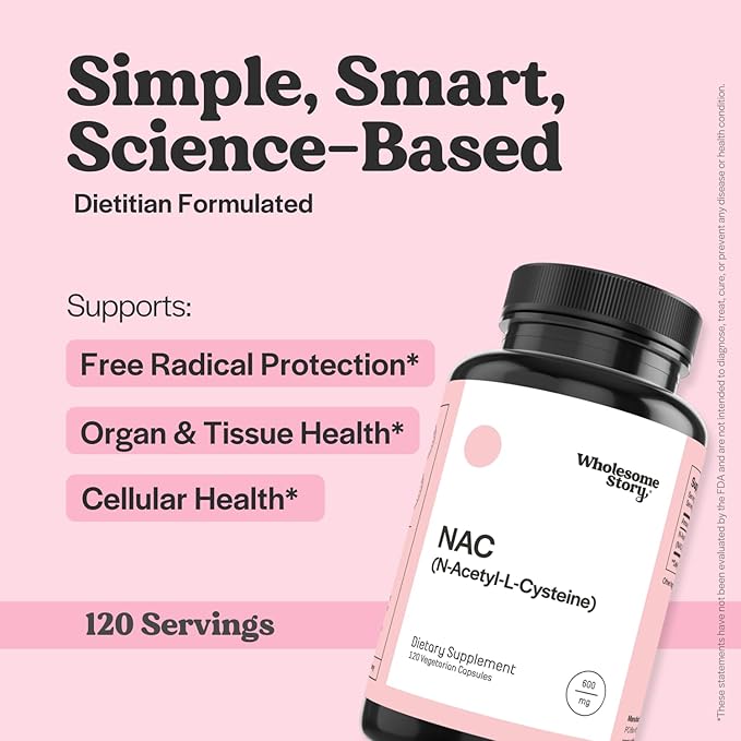 Wholesome Story NAC Supplement N Acetyl Cysteine 600 mg | Liver Lung &amp Fertility Support | 120 Capsules | 120 Serving Supply