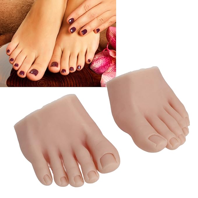 1 Pair Silicone Foot Model Nail Art Training Display Fake Half Foot Model Pedicure Practice Silicone Foot Model (Medium Skin Color)