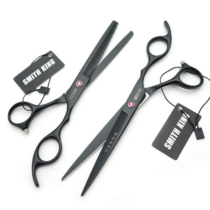 7.0 Inches Hair Cutting Scissors Set with Combs Lether Scissors CaseHair cutting shears Hair Thinning shears For Personal and Professional (Black)