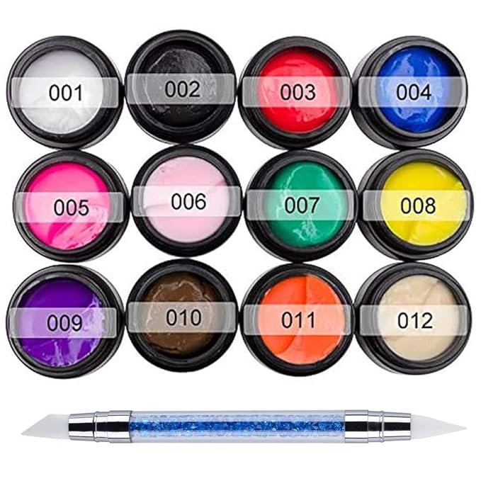 12 Color Sculpture Gel 3D Carving Gels for Nail Art Decoration Kit Creative DIY Nail Art Painting Carved Soak Off Polish Flowers Design Modeling Tool