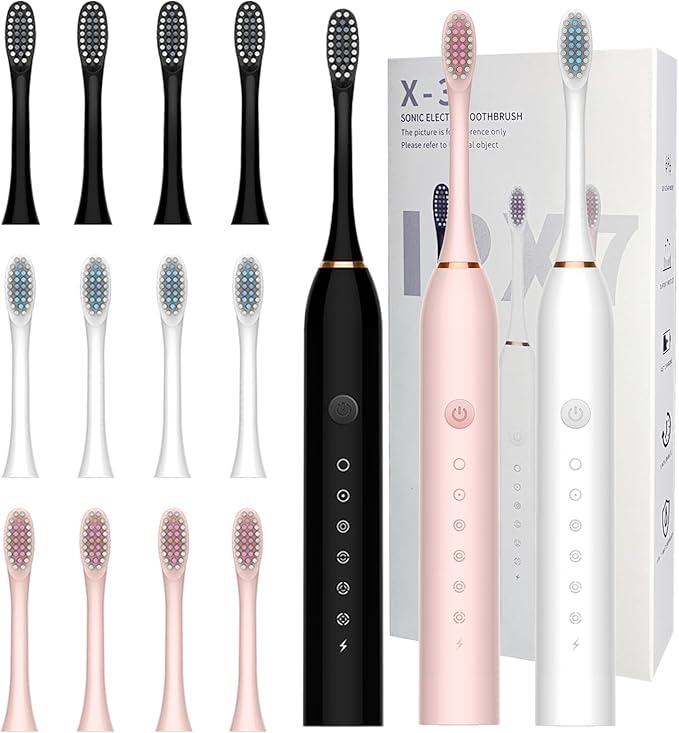 3 Pack Electric Toothbrush for Adults6 Mode Rechargeable Electric Toothbrushes with 12 Replacement Brush Head Fast Charge 2 Min and 30s Timer for Travel Business