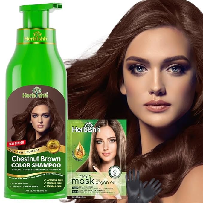 Herbishh Hair Color Shampoo for Gray Hair ? Natural Hair Dye Shampoo ? Colors Hair in Minutes ? Lasts Up To 3-4 Weeks ? 500 Ml ? 3-In-1 Hair Color ? Ammonia-Free | Herbishh (Chestnut Brown)