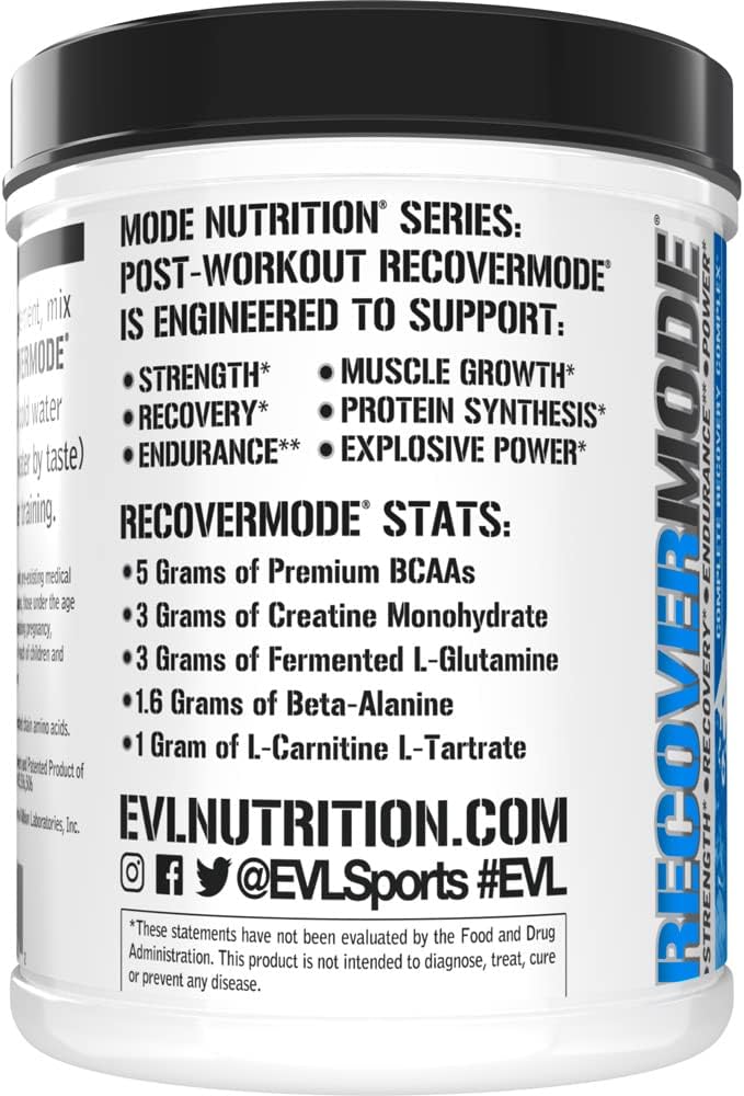 Evlution Nutrition Recover Mode- Complete Post Workout with BCAAs Immunity Support Vitamin C D &amp E Electrolytes Hydration Creatine Glutamine Beta-Alanine L-Carnitine 30 Serve Blue Raz