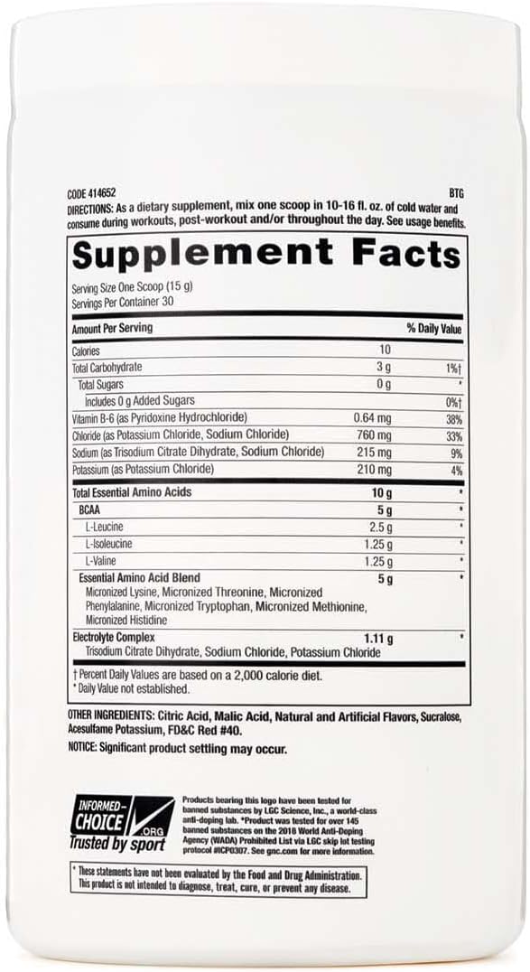 GNC Pro Performance Essential Amino Complete Strawberry Kiwi 15.87 oz. Supports Muscle Recovery