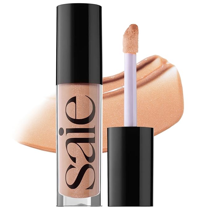 Saie Glossybounce - Hydrating Lip Gloss and Tinted Lip Oil Hybrid with Hyaluronic Acid &amp Jojoba Oil for Non-Sticky Ultra-Shiny Plump &amp Soft Lips - Everyday Makeup Essential - Shake (.17 oz)