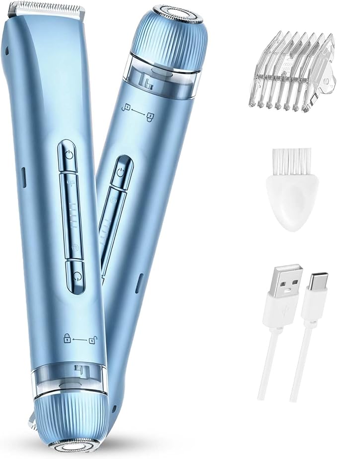 Bikini Trimmer for Women 2-in-1 Electric Razors for Women Painless Body &amp Facial Hair Removal Waterproof Rechargeable and Easy to Clean Rose Red