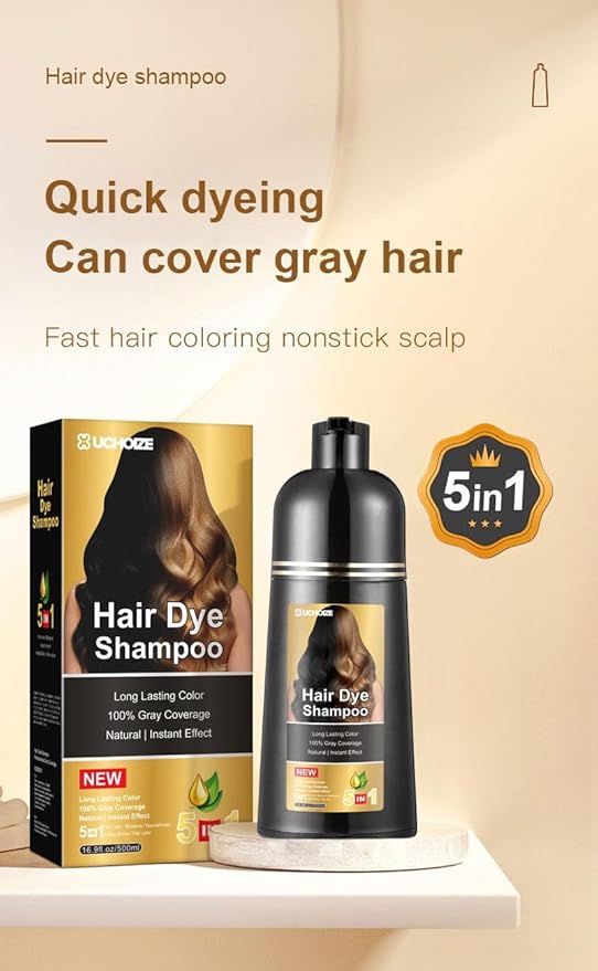 Hair Dye Shampoo 5 in 1 Hair Color Shampoo for Women &amp Men Instant Grey Coverage Herbal Natural Champu Para Canas Mujer y Hombre (Wine Red 500ml)