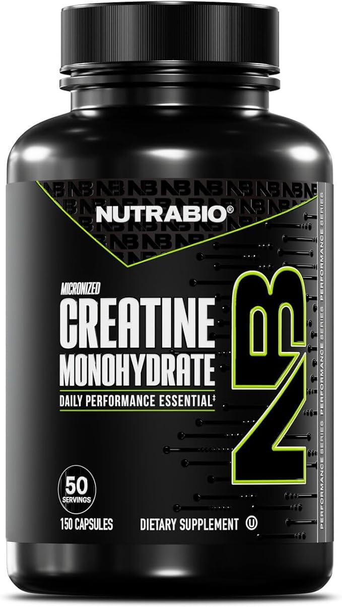 NutraBio Pure Micronized Creatine Monohydrate Capsules Creatine Pills Supports Bulk Muscle Energy Recovery and Strength - Keto Friendly Kosher Creatine Nutritional Supplement for Men and Women
