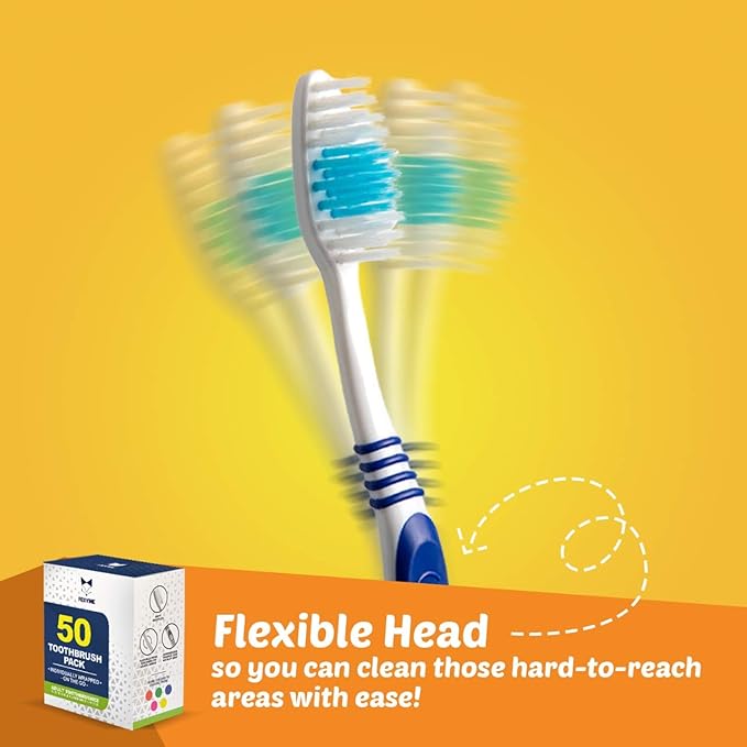 Bulk Toothbrushes 50 Pack | Individually Wrapped Travel Toothbrush Set for Adults &amp Kids | Made with a Medium-Soft Large Brush Head | BPA-Free &amp Disposable!