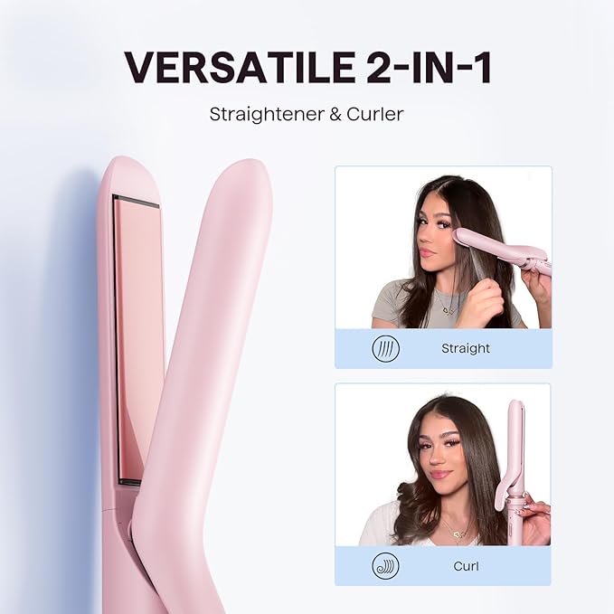 Wavytalk 3 in 1 Curling Wand Set Multi Curl Curling Iron Set with Heated Round Brush Flat Iron Hair Straightener 1 1/4 inch Curling Iron Dual Voltage Hair Curler(Pink)