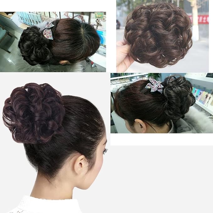 EARSHOT Hair Buns Hair Piece Synthetic Curly Hair Bun Hair Clips Women Ponytail Extensions Messy Bun Hair Hoops Extensions Wig Hair Accessories Hair Accessories For Girls (Color : B)