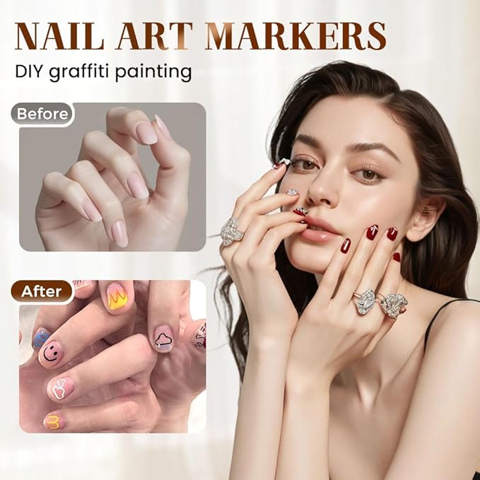 12 Colors Nail Art Pens Set for Painting Nails 0.5 MM Nail Art Markers Fine Tip Polish Pens for 3D Nail Art Nail Design Tools Gel Nails Doodle Pens for Drawing Point Liner (A- 1 Set)