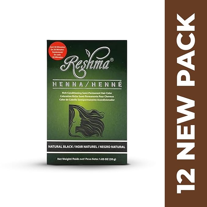 Reshma Beauty 30 Minute Henna Hair Color Infused with Organic Henna Lawsonia Inermis 100% Gray Coverage for Soft Shiny Hair Plant-Based Hair Dye?12.6 oz Pack of 12 (Black)