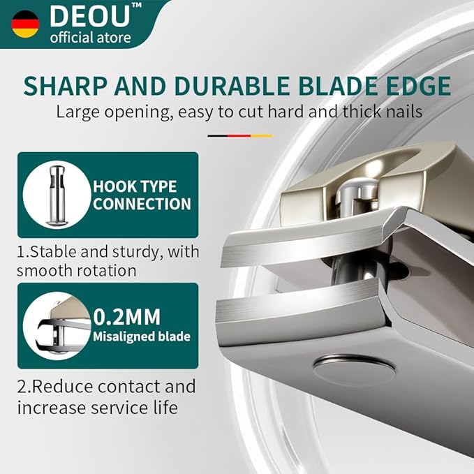 DEOU 3-in-1 Professional Nail Clipper Set - Stainless Steel Large/Medium Flat-Edge Clippers with Built-in Nail File Champagne-Colored Nail Care Tools Exquisitely Gift-Packaged for Home &amp Travel