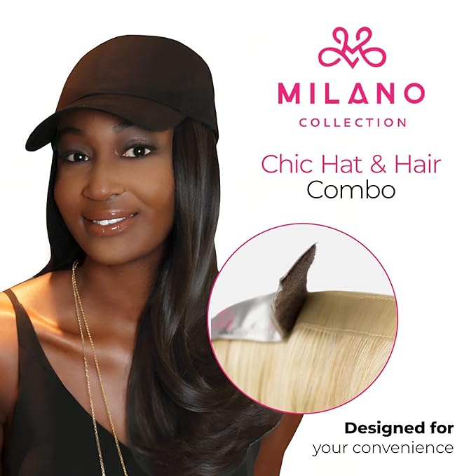 MILANO COLLECTION Wig &amp Hat Combo 18 Attachable Hair with Hat Chic Hat and Hair Extension Pack with Attachable Synthetic Hair Blonde