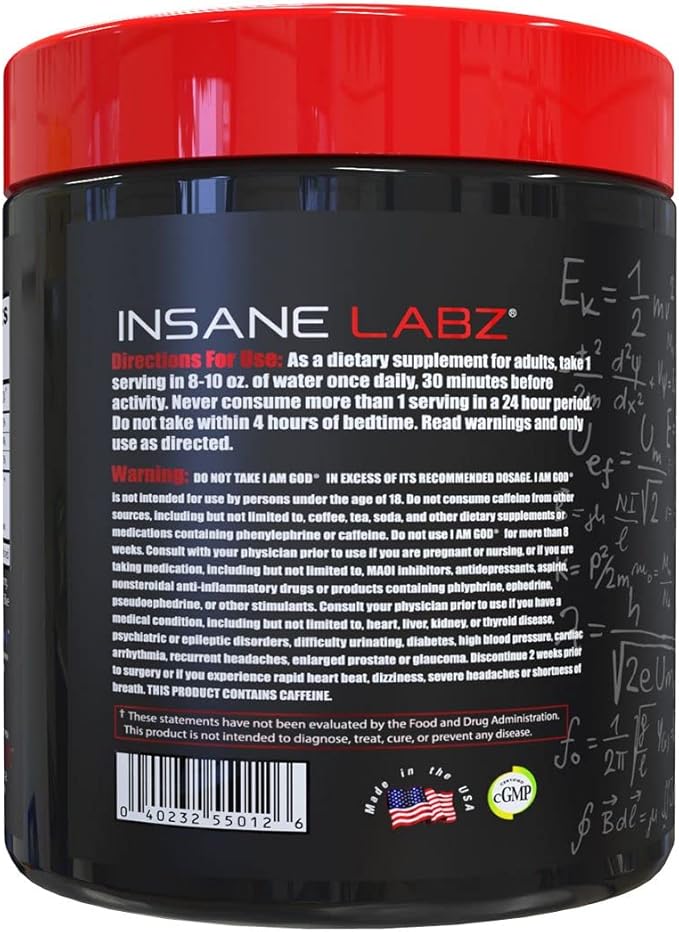 Insane Labz I am God Pre Workout High Stim Pre Workout Powder Loaded with Creatine and DMAE Bitartrate Fueled by AMPiberry Energy Focus Endurance Muscle Growth25 Srvgs Apple