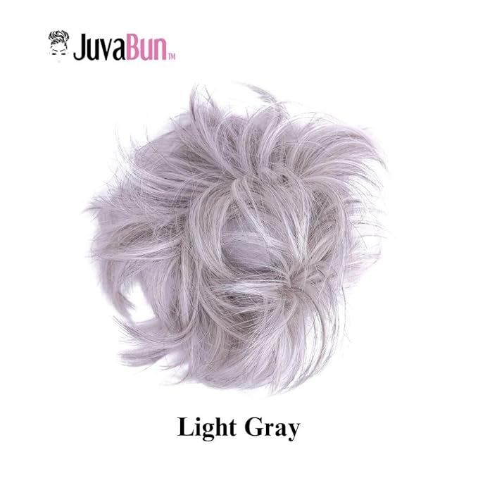 JUVABUN Small Messy Bun Hair Piece - Light Gray | Curly Real Human Hair for Everyday Wear | Washable &amp Realistic Synthetic Pieces for Women's Updos | Scrunchie
