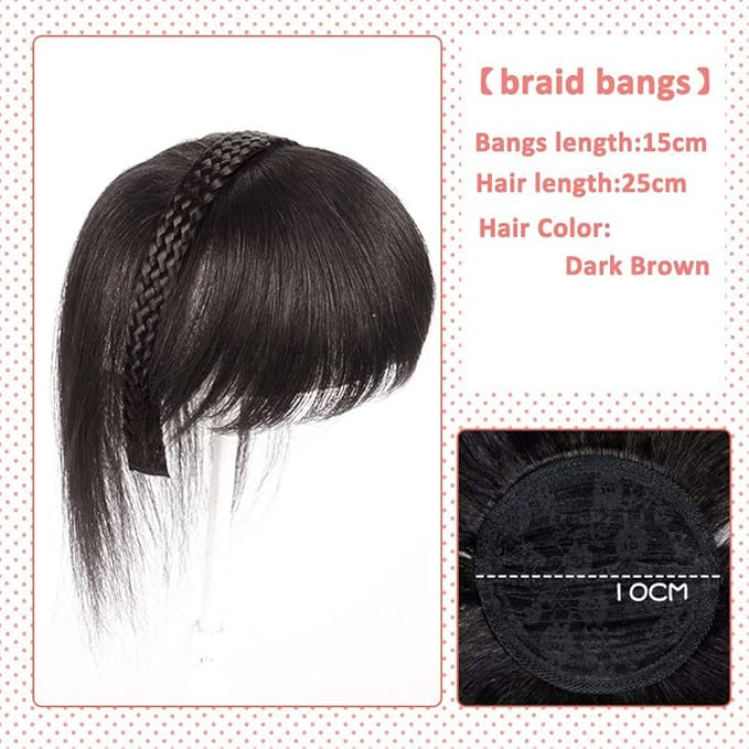 10 Womens Human Hair Braided Headband - Natural Looking Hairband Braids - Human Hair Topper Clip In Topper - Wiglets With Bangs - Twist Braid - Natural Black