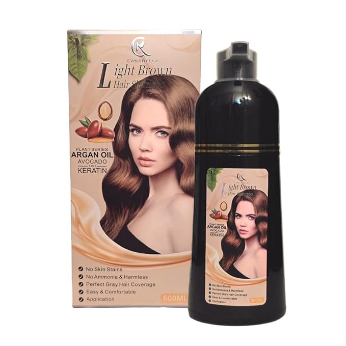 Hair Color Shampoo (Light Brown) ? Argan Oil Avocado &amp Keratin | No Ammonia | Perfect Grey Coverage | Hair Moisturizing &amp Nourishment | Easy At-Home Application