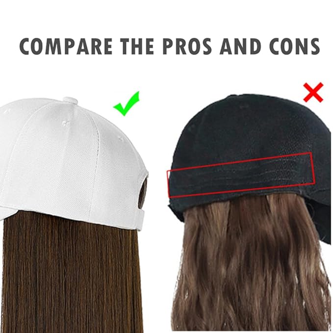Women's Short Bob Wigs Baseball Cap with Hair Girls Wig Hats Straight Hair Wavy Natural light brown