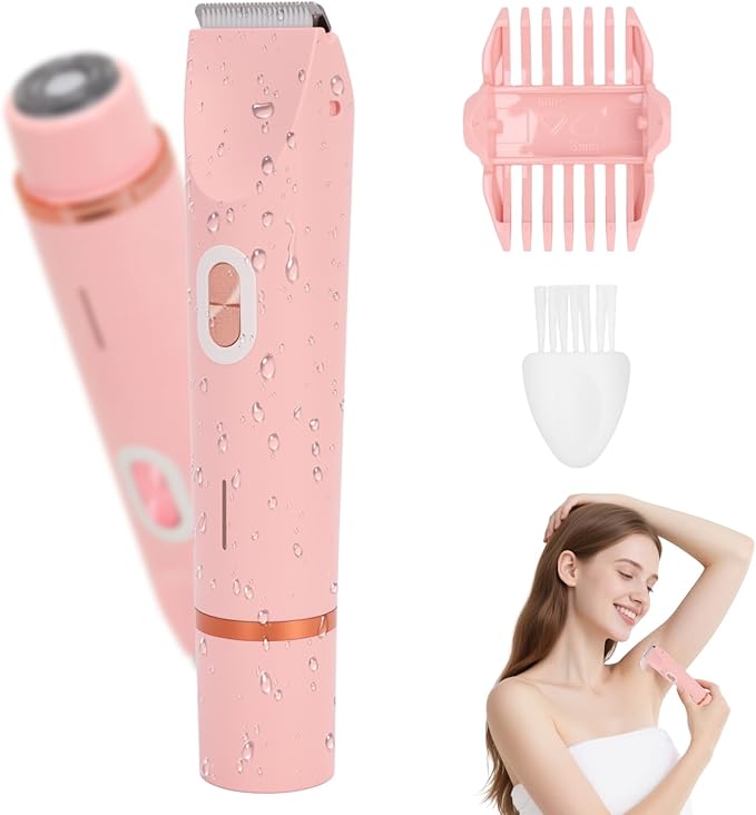 VINGVO Electric Hair Removal Epilator for WomenDual Head Bikini Trimmer Waterproof? Facial Remover Lady Hair Bikini Shaver for Face Lip Chin Cordless Pubic Hair Removal for Face &amp Legs (Pink