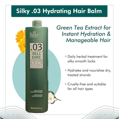 .03 Hydrating Hair Balm with Green Tea Extract - Daily Herbal Hair Treatment for Instant Hydration &amp Manageable Hair - Hair Mask 1000 ml