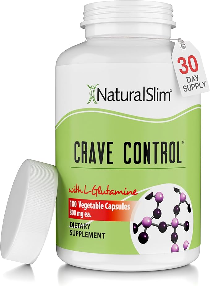 NaturalSlim Natural Appetite Suppressant - Craving Blocker Sugar &amp Refined Carbs Crave Control - Energy &amp Metabolism Booster with L Glutamine &amp Thiamine B1 Supplement - 180 Vegetable Capsu