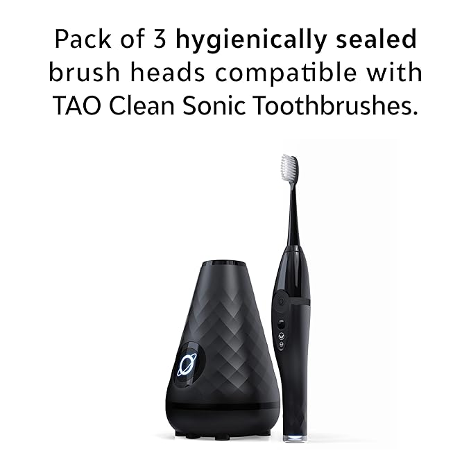 TAO Clean Umma Diamond Sonic Toothbrush Replacement Heads (3-Pack) ? Replacement Heads for the TAO Clean Electric Toothbrush and Docking Station Black