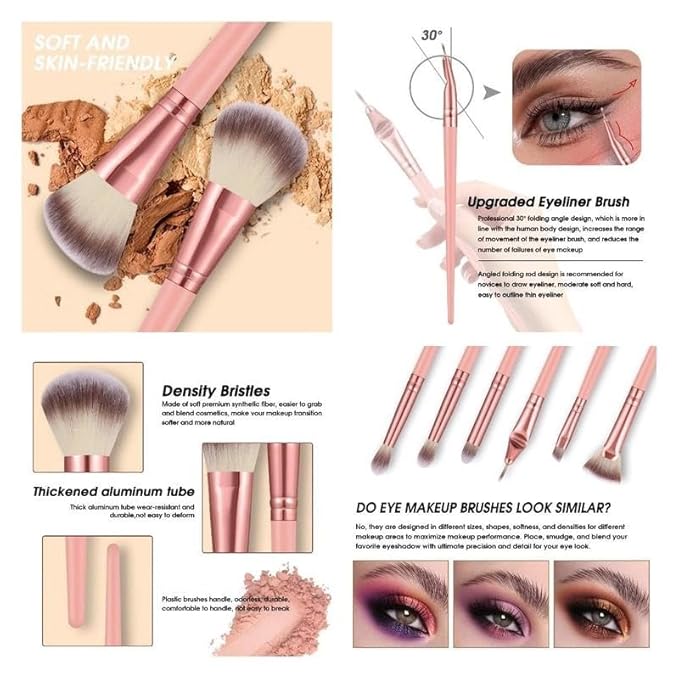 61Pcs Pink Makeup Brushes Set Professional Makeup Kit Multi-functional Makeup Tool Set with Case Facial Makeup Accessories Foundation Makeup Brush Kit Eye and Face Make up Brushes &amp Tools