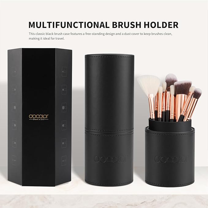 docolor Makeup Brush Set Professional 15 PCS Black Wood Handle Makeup Brushes Premium Cruelty-Free Synthetic Fiber Hair Travel Make up Brushes Set with Case