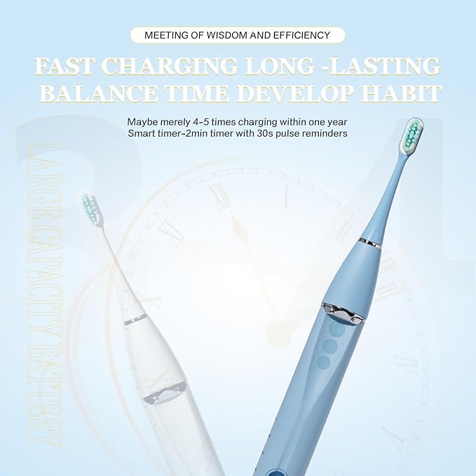 Foldable Electric Toothbrush for Adults ? Dual UV Sanitization 272 Sonic Modes USB-C Rechargeable 4 Brush Heads Leather Travel Case Portable Blue Toothbrush