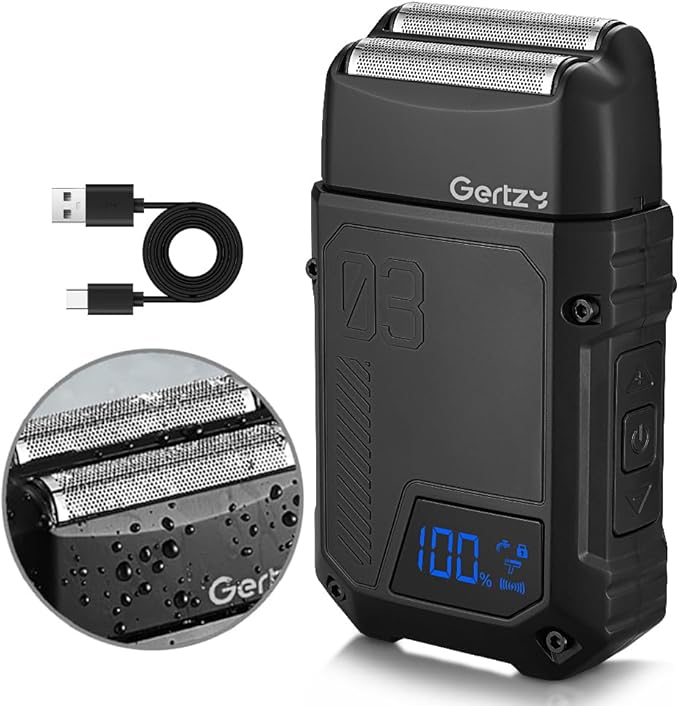 Gertzy Electric Shaver for Men Face Men's Razor Cordless Beard Foil Shavers Wet Dry Waterproof 3-Speed Adjustable ShavingRechargeable Type-C Charging LED Display (Black)