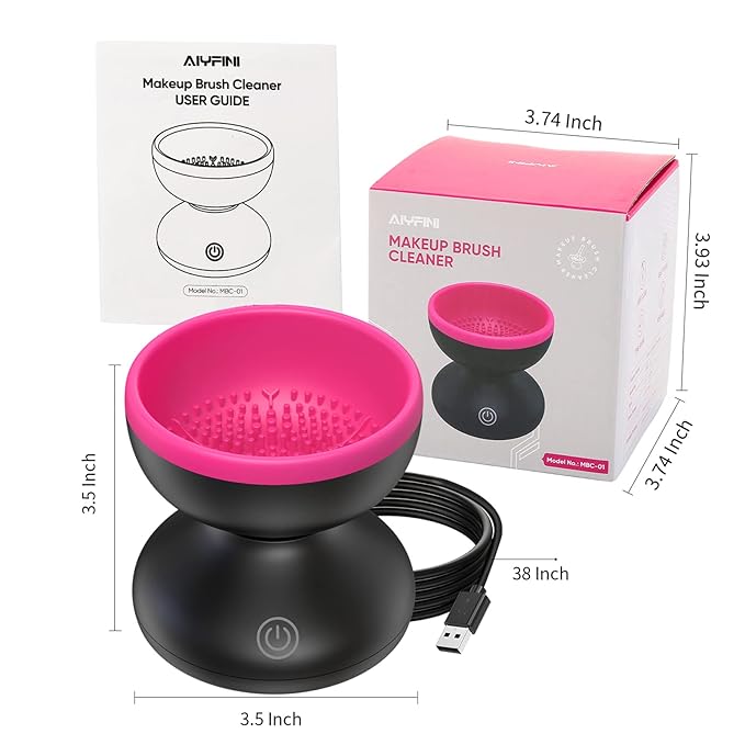 Alyfini Electric Makeup Brush Cleaner Machine Powerful Friction Removes Residue on Make up Brushes Set/Sponge/Powder Puffs Efficient Cleaning Portable Spinning Washer Save Cleanser &amp Shampoo