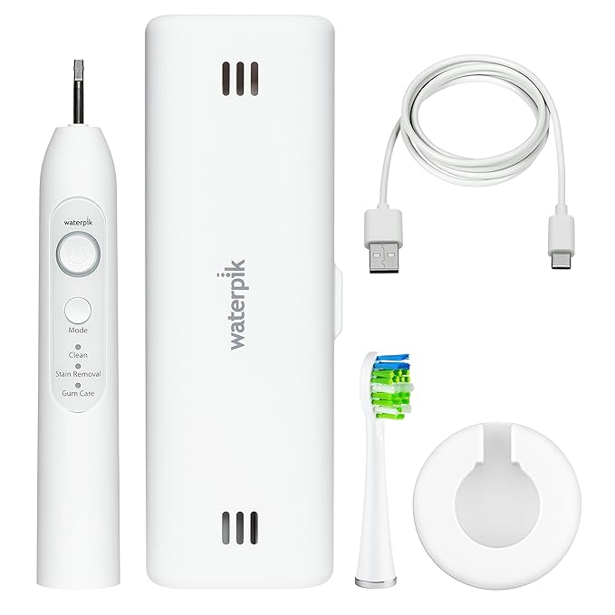 Waterpik Sensonic Sonic Electric Toothbrush Rechargeable Toothbrush for Adults with 3 Modes Travel Case USB Charger White STW-03W020 Packaging May Vary