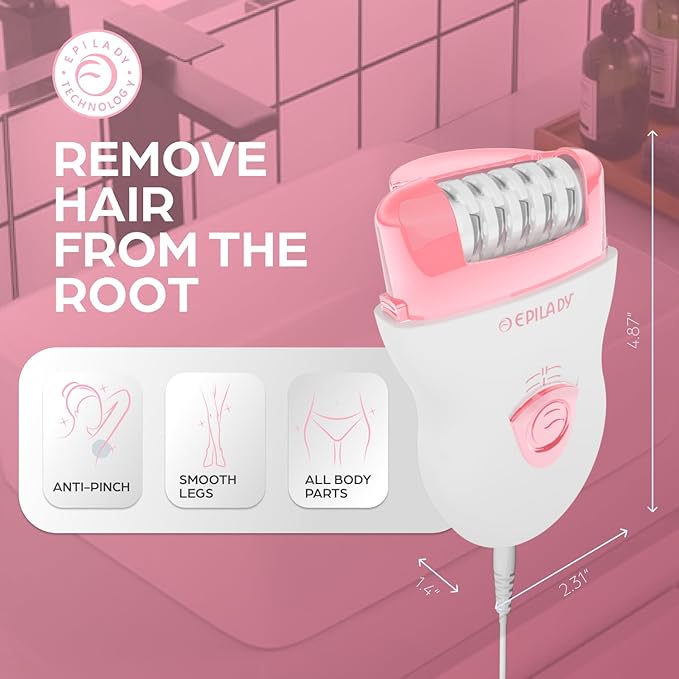 Epilady Speed Corded Epilator for Women ? Dual-Speed 40-Disc Root Hair Removal Device for Legs Underarms and Bikini Area Compact Waterproof Anti-Pinch Design for Smooth Long-Lasting Results